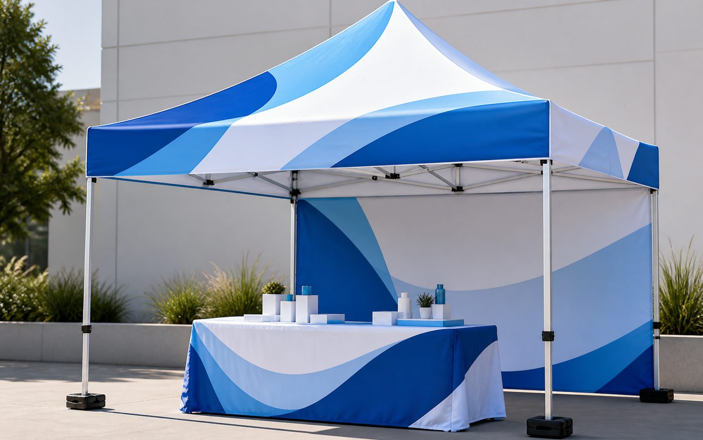 Custom printed canopy tent with matching event table cover