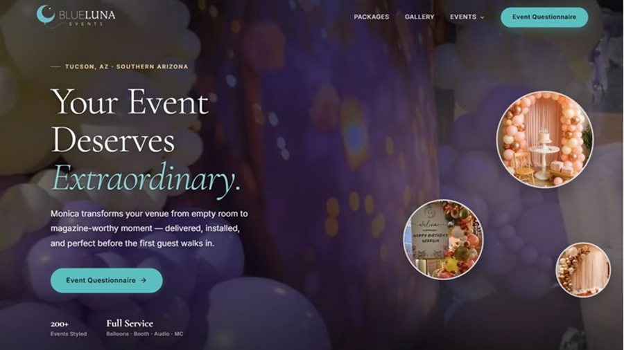 Blue Luna Events website screenshot
